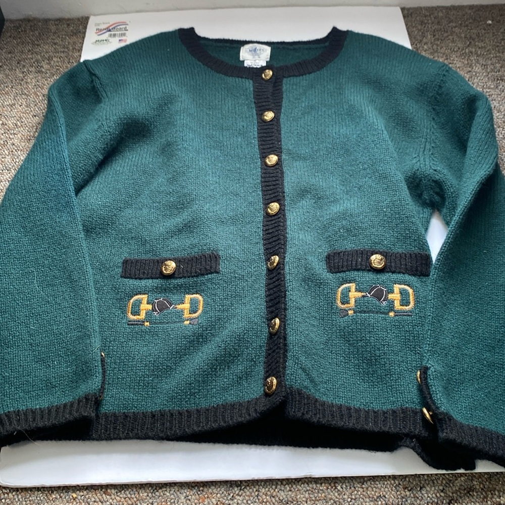 Vintage 100% Wool Millers Sportific Collection Equestrian Cardigan Size XL